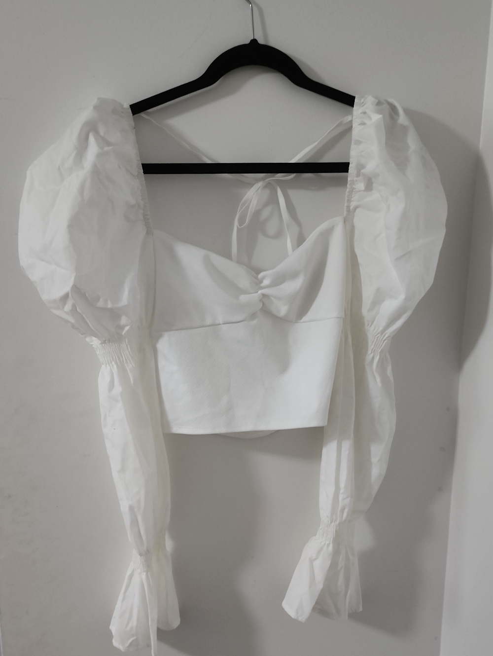 ASOS White Puff-Sleeve Crop Top with Tie-Back